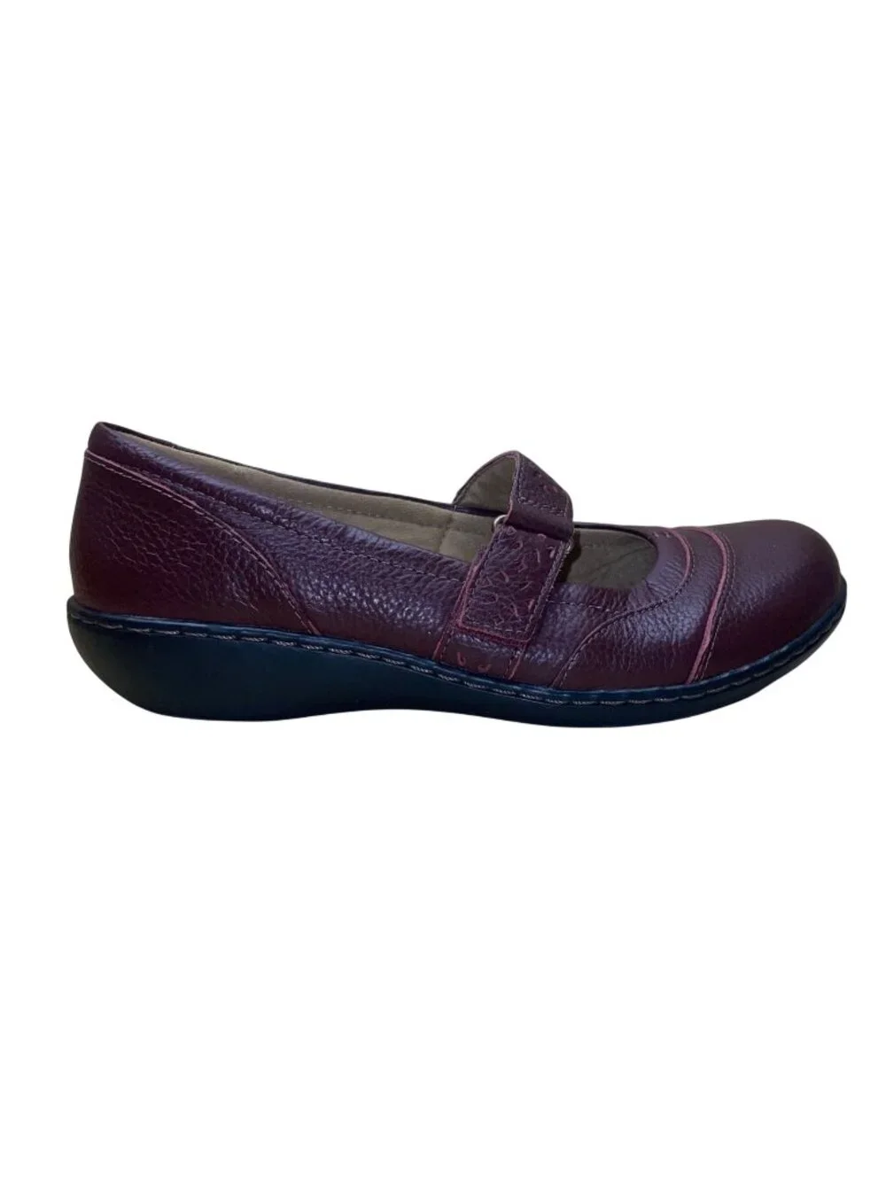 Clarks Womens Burgundy Leather Comfortable Casual Mary Jane Shoes Size 9.5W